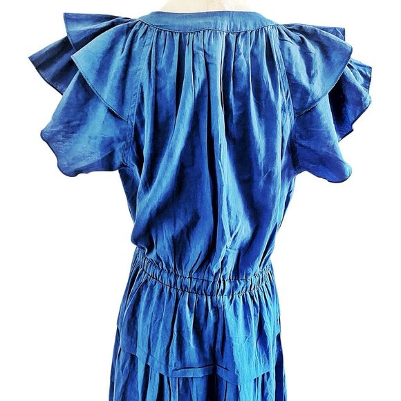 Pinch Blue Boho Flutter Sleeve Tieted Maxi Dress Size Medium - Picture 5 of 7